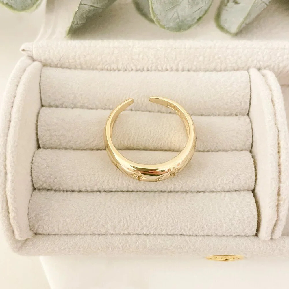 925 Sterling Silver Moon & Star Ring Gold Ring Band Celestial Ring Moon Ring - Picture 5 of 8